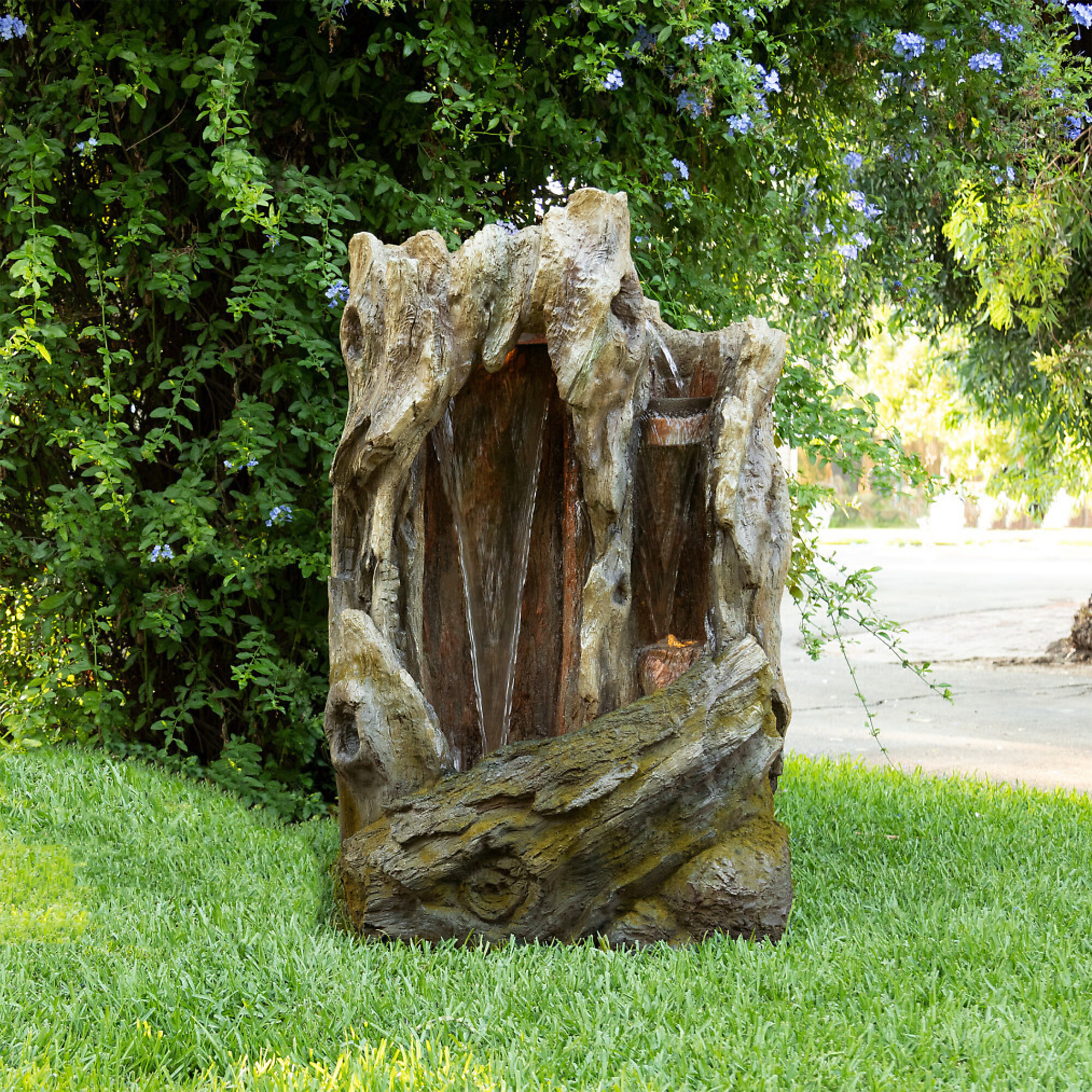 Alpine Corporation, Tree Trunk Fountain with LED Lights, Volts 120 Power Cord Length 33 ft, Model# WIN1122